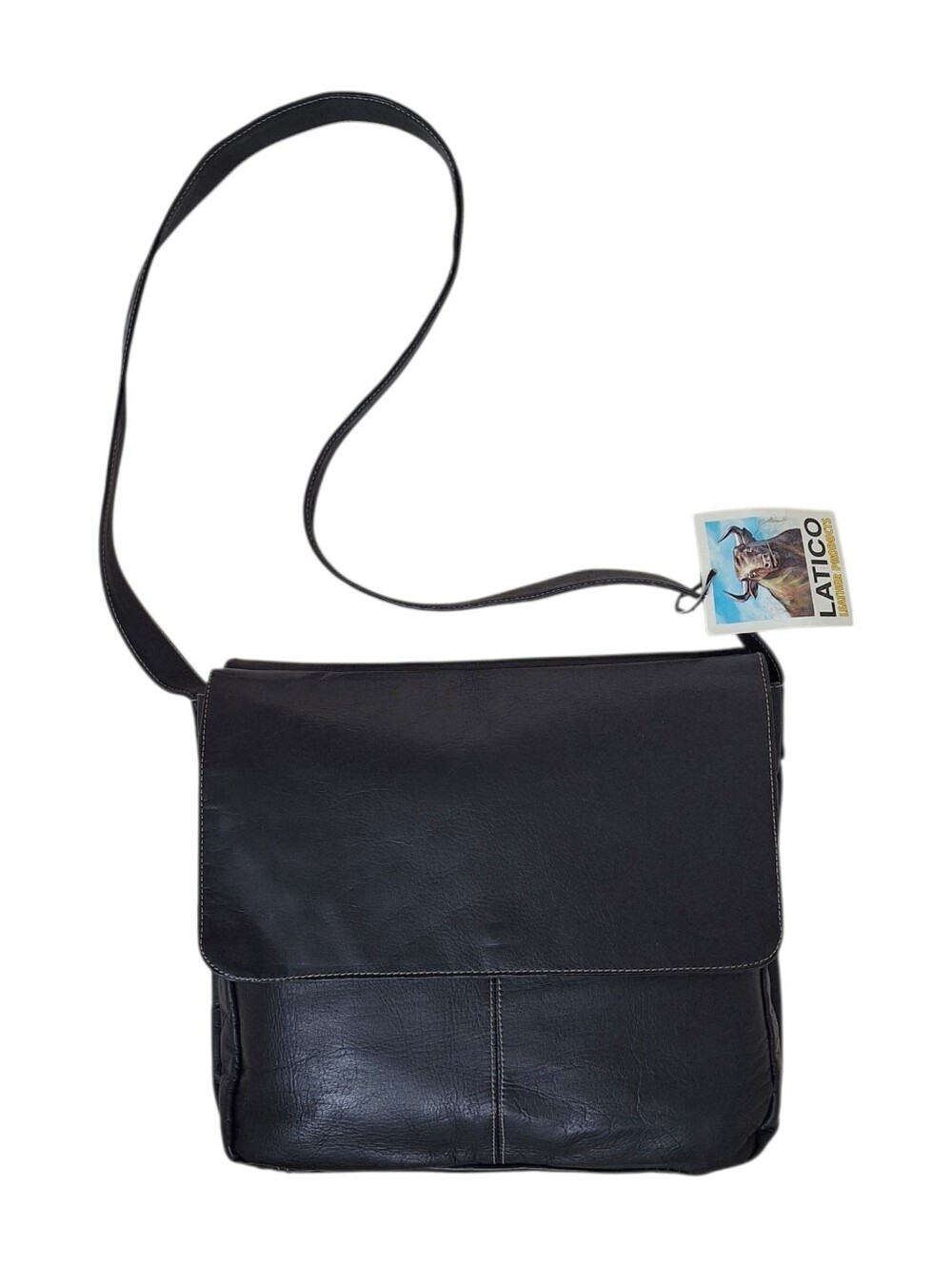 Vintage Latico Black Leather Messenger Bag NWOT Laptop Crossbody Unisex